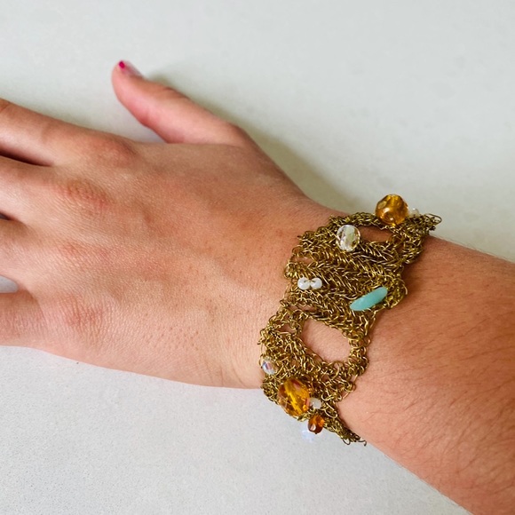 Jewelry - Mesh metal bracelet with beads on top